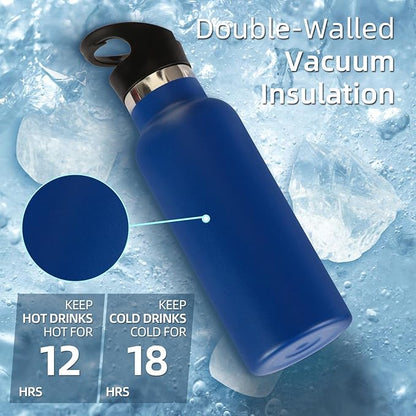 Volhoply 17oz Insulated Water Bottle Bulk 8 Pack,Stainless Steel Kids Water Bottles with Straw Lid,Double Wall Vacuum Metal Water Bottle,Reusable Sports School Flask Keep Cold (Navy,8 Set)