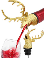 Load image into Gallery viewer, Gold Deer Head Wine Pourer, Liquor Bottle Pour Spout with Leak-Proof Rubber Stopper, Universal Fit for Wine Whiskey Champagne Olive Oil – Drip-Free Bar Pourer Gift for Men, Weddings &amp; Holidays