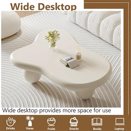 Cloud Coffee Table Modern Cute Coffee Tables Irregular Simple Tea/Center Table for Small Space End Table for Living Room, Home Office, Indoor (White A Cloud 47" Wx35.4 Dx15.3 H)