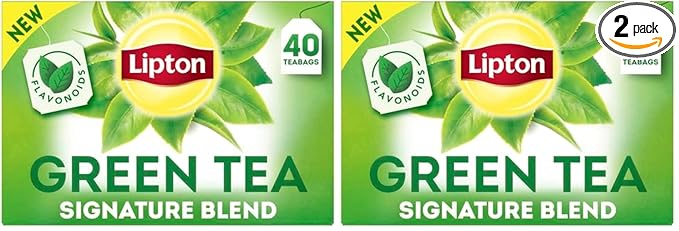 Lipton Signature Blend Green Tea Bags, Unsweetened Teabags for Hot Tea or Iced Tea with Caffeine and Flavonoids, 40 Total Tea Bags (Pack of 2)