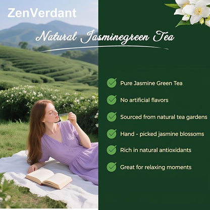 ZenVerdant Premium Jasmine Green Tea Loose Leaf, 12oz | 7x Scented, Low Caffeine, High Antioxidant | Cold Brew Ready, Smooth Taste, Natural Floral Notes