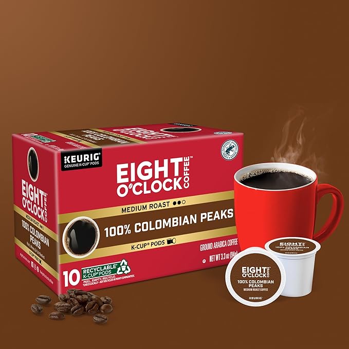 Eight O'Clock Coffee Colombian Peaks, Keurig Single Serve K-Cup Pods, Medium Roast, 60 Count (6 pack of 10)