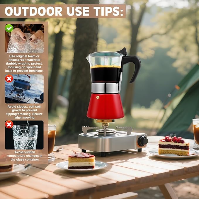 Induction Moka Pot, 9 Cups (15.9 oz) Crystal Glass-Top & Stainless Steel Moka Pot, Classic Stovetop Espresso Maker, Red