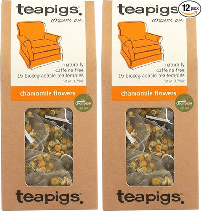 teapigs Chamomile Flower Tea Bags, 100g, Whole Flower Herbal Tea, Calming, Relaxing, Caffeine Free Loose Tea 15 Count (Pack of 12)
