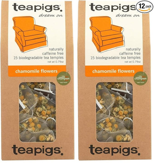 teapigs Chamomile Flower Tea Bags, 100g, Whole Flower Herbal Tea, Calming, Relaxing, Caffeine Free Loose Tea 15 Count (Pack of 12)