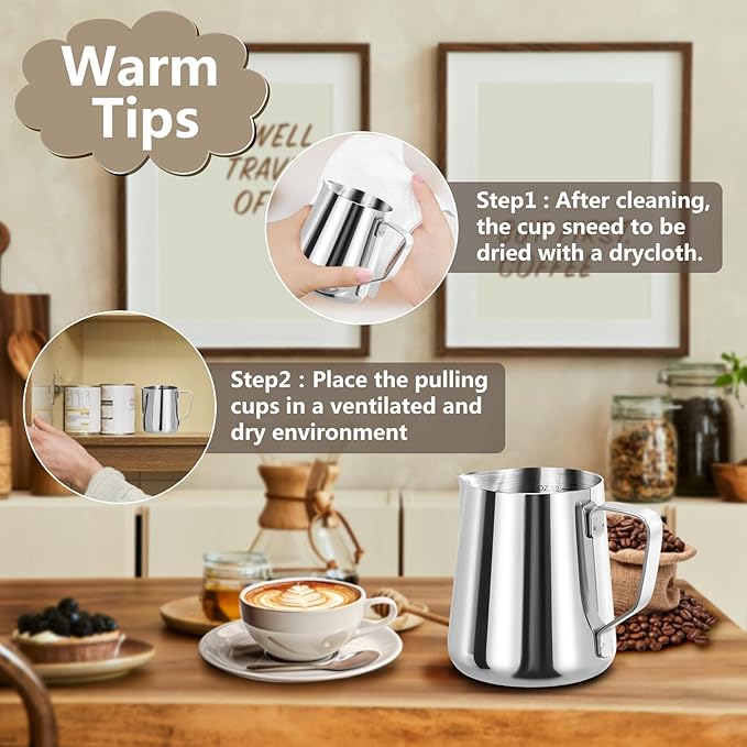 Milk Frothing Pitcher, Espresso Steaming Pitcher 12oz,Espresso Machine Accessories,Stainless Steel Milk Coffee Cappuccino Barista Steam Pitchers Milk Jug Cup with Decorating Pen Latte Art