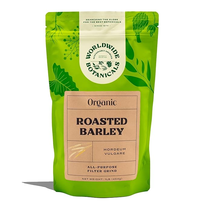 Worldwide Botanicals Organic Barley, Dark Roast – 1 lb –Italy’s Orzo, their Favorite Caffeine-Free Coffee Alternative – Brew Like Coffee – Acid Free, Gluten Free, Kosher, 16 ounces