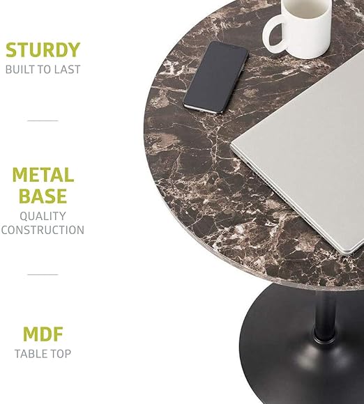 Pearington Round Bar Faux Marble Top and Black Base, 1-Pack Pub Table