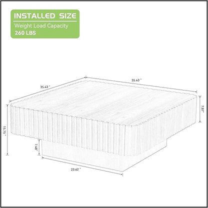 KEVINSPACE Square Wood Coffee Table, Fluted CoffeeTable Handcraft Drum TeaTable CenterTable for Living Room, Modern Wooden CocktailTable for Small Space, Easy Assembly 35.43" 15.75" H Black