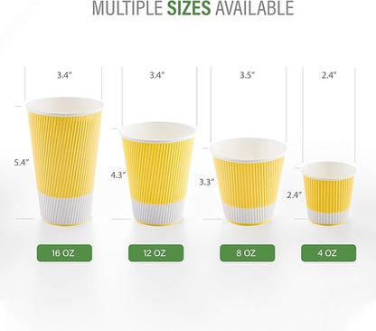 Restaurantware 8 Ounce Double Wall Disposable Coffee Cups, 500 Insulated Light Yellow Paper Tumblers with Ripple Wall Design, Lids Sold Separately for Hot Drinks like Tea, Coffee and More