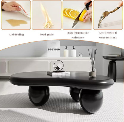 Asymmetric Black Coffee Table with 3 Stable Ellipsoid Leg, Modern Stylish Cloud Center Table - Cafe Books Laptop Snacks and Decor (D-39.37in)