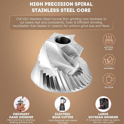 Portable Electric Coffee Grinder， Upgraded External Adjustable 40 Levels Fine to Coarse Settings, Stainless Steel Conical Burr Rechargeable and Faster Grinding for Office,Home,Camping,Travel,Black