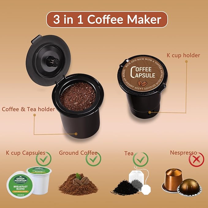 Mecity Coffee Maker Mini Single Serve Coffee Machine Compatible with K Cup Capsule, Ground Coffee, Loose Tea, Small Coffee Pot For Home Use, RV, Apartment, Auto Shut Off 120V 1000W White