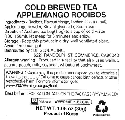 Damtuh Cold Brew Bundle Pack - Lychee Chamomile and Apple Mango Rooibos, Zero Carbs Zero Sugar, Sweet Cold Tea Beverage with Stevia 60g (40 tea bags)