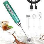 Load image into Gallery viewer, Nahida Green Milk Frother Wand for Coffee, Frother Handheld Rechargeable Electric Whisk with 3 Heads 3 Speeds Drink Mixer Coffee Frother Foam Maker For Latte, Cappuccino, Hot Chocolate, Egg