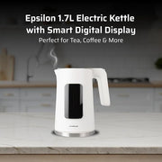 Epsilon LCD Electric Kettle 1100W - 1.7L Hot Water Tea Kettle with Digital Display, Temperature Control, Fast Boil, BPA-Free Electric Teapot with Auto Shut-Off & Boil Dry Protection