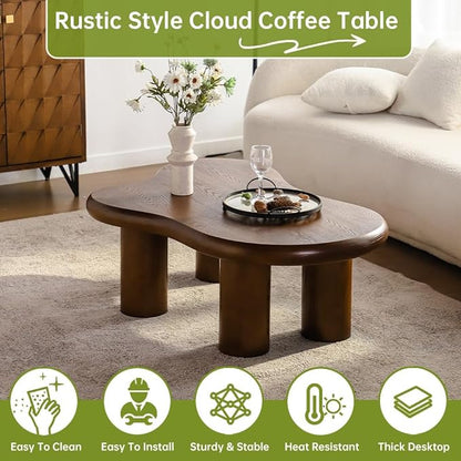 Brown Cloud Coffee Table Modern Irregular Coffee Table Unique Asymmetrical Coffee Tables with 4 Legs for Living Room Farmhouse (G, 46")