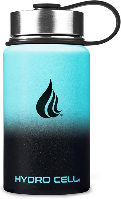 HYDRO CELL Stainless Steel Insulated Water Bottle with Straw - For Cold & Hot Drinks - Metal Vacuum Flask with Screw Cap and Modern Leakproof Sport Thermos for Adults (Teal/Black 14oz)