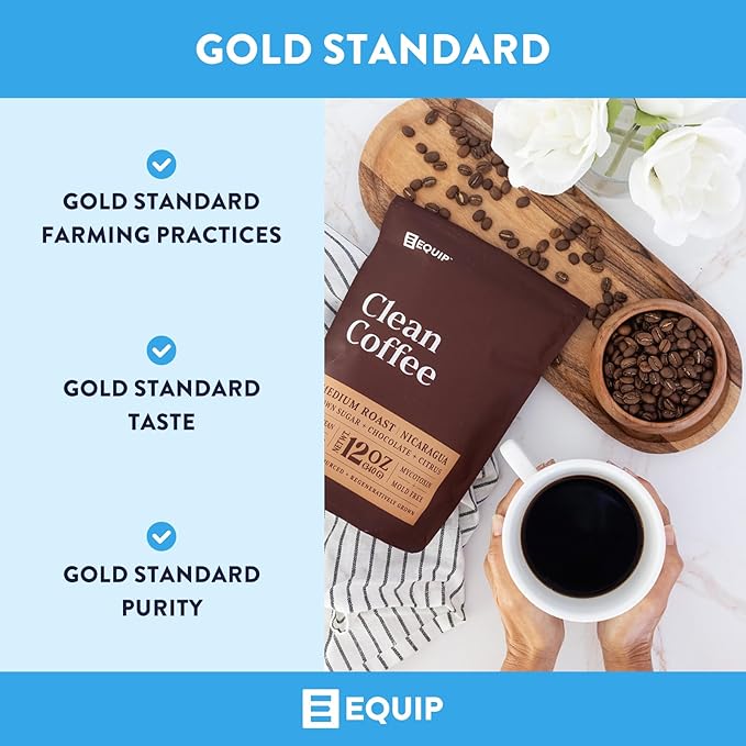 Equip Foods Clean Coffee | Gold Standard, Certified Organic, Fair Trade, Regenerative | Medium Roast, Whole Bean, Nicaragua | Brown Sugar+Chocolate+Citrus