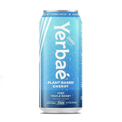 Yerbaé Energy Beverage - Iced Triple Berry, 0 Sugar, 0 Calories, 0 Carbs, Energized by Yerba Mate. Yerbae is a Plant-Based, Healthy Alternative to Sugary Energy Drinks, 16oz cans (12 Pack)
