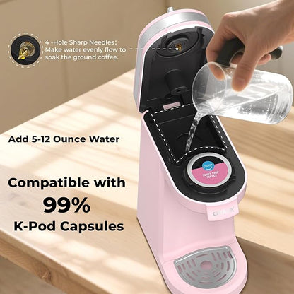 CHULUX Mini Coffee Maker for K Capsule, Single Serve Coffee Maker for One Cup Americano, Lightweight Pod Coffee Machine, Dusty Rose