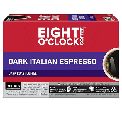 Eight O'Clock Coffee Dark Italian Espresso Roast, Keurig Single Serve K-Cup Pods, Dark Roast, 12 Count (Pack of 6)