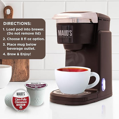 Maud's Organic Cinnamon Black Tea & Organic English Breakfast Black Tea Pods Bundle, 46 ct, Recyclable Single Serve Tea Pods – 100% Gourmet Blended Tea Leaves, Compatible with Keurig K Cups Maker