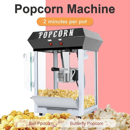 6OZ Popcorn Machine 丨 Stainless Steel Kettle Popcorn Maker Machine for Home, Theater, Parties丨Grade Electric Popper, Black