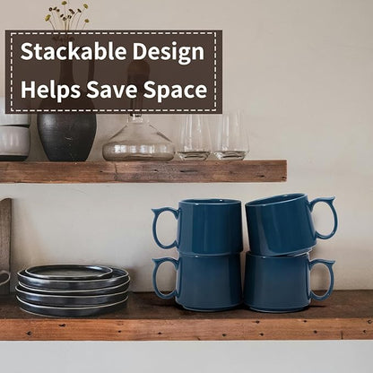 Large Coffee Mugs Set of 4, 19 oz Stackable Ceramic Coffee Mug, Coffee Cups with Large Handle for Latte, Cappuccino, Milk, Tea, Dishwasher & Microwave Safe, Ideal Gift for Men, Women - Blue