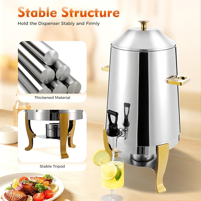 YIYIBYUS 3.5 Gallon Hot Beverage Dispenser, Stainless Steel Coffee Urn Chafer w/Two Heating Methods, Hot Drinks Dispenser for Milk Coffee Tea Water Juice - Parties Event Buffet Catering