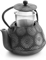 Load image into Gallery viewer, IBILI 40 Oz Bali Cast Iron Teapot | Made in Spain | Stainless Steel Infuser, Enameled Interior, Stovetop &amp; Induction Compatible, Japanese Kettle for Loose Leaf Tea, Tetsubin Design, Silver