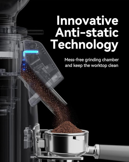 MOKKOM Professional 64mm Flat Burr Coffee Grinder with 100 Grind Settings, All-Metal Stainless Steel Body, Coffee Bean Grinder with Adjustable Electronic Timer, Anti-Static, LED Display