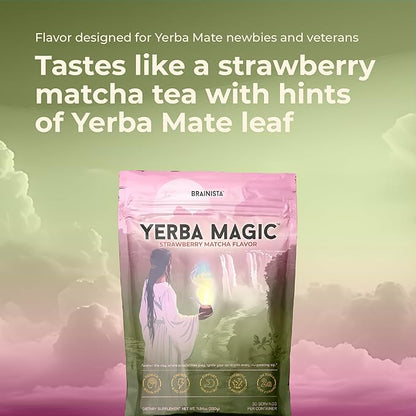 Yerba Magic - Yerba Mate Instant Tea Powder, 3-in-1 Super Drink - Clean Energy, Brain Fog Buster, and Gut Health Powered by Nootropics, Prebiotics and Probiotics | Strawberry Matcha 30 Servings
