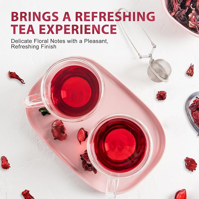 Soeos Organic Hibiscus Flower Herbal Tea, 1lb (16oz), Whole Dried Petals, Bold Tart Flavor, Caffeine-Free & Naturally Refreshing, Perfect for Iced Tea, Hot Infusions, and Floral Blends