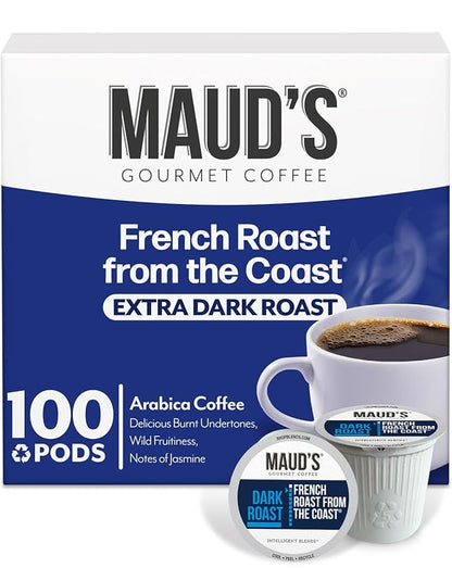 Maud's French Roast Coffee Pods, 100 ct, Dark Roast Coffee in Recyclable Single Serve Pods – 100% Arabica Coffee, Compatible with Keurig K Cups Maker