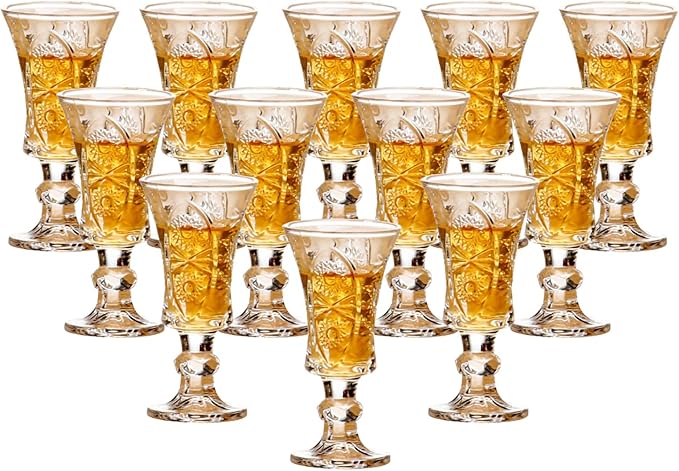 Round 1.3-Oz Cordial Glasses, Lead-Free Sherry Glasses, Clear Heavy Base Shot Glasses (Set of 12)