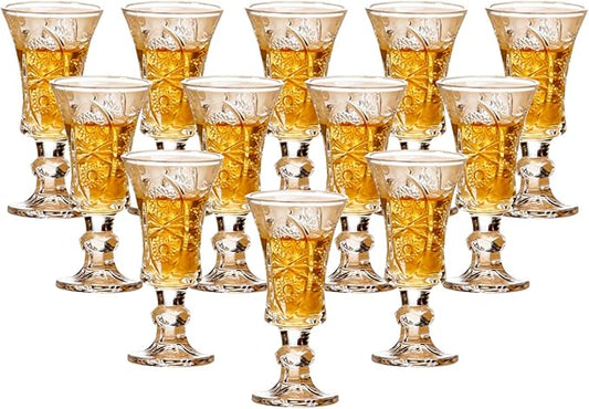 Round 1.3-Oz Cordial Glasses, Lead-Free Sherry Glasses, Clear Heavy Base Shot Glasses (Set of 12)