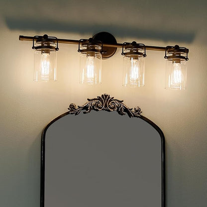 Kichler Brinley 32.25" Vanity Light in Olde Bronze®, 4-Light Farmhouse Bathroom Light with Clear Glass, (32.25" W x 10" H), 45690OZ