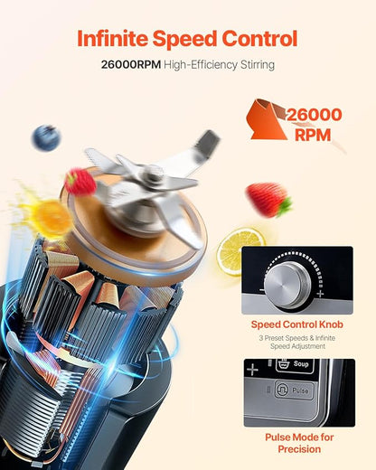 VEVOR Professional Blender for Smoothies, 118 oz 1400W, with Powerful Motor, Multi-Functional Food Processing Blender with Noise Cover for Smoothie/Milkshake/Juice, Fits for Kitchen