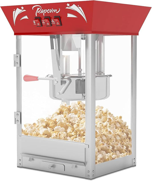 Vintage Popcorn Machine, 12oz Popper Stainless-Steel Kettle & Warming Light, Makes Up to 60 Cups, Ideal for Family Gatherings, Movie Theaters & Amusement Parks, Red