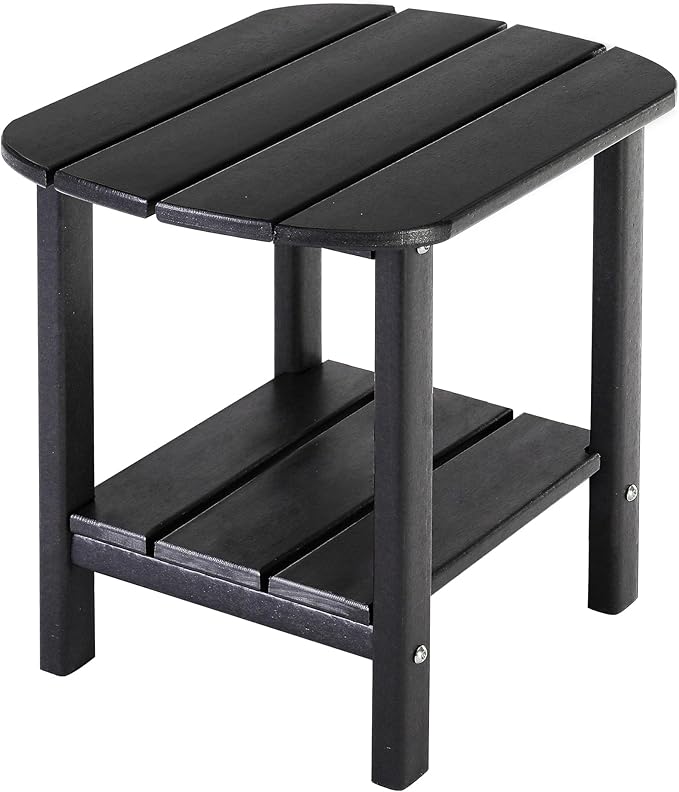 LZRS Double Adirondack Side Table, Outdoor Side Tables, End Tables for Patio, Backyard,Pool, Indoor Companion, Easy Maintenance & Weather Resistant(Black)