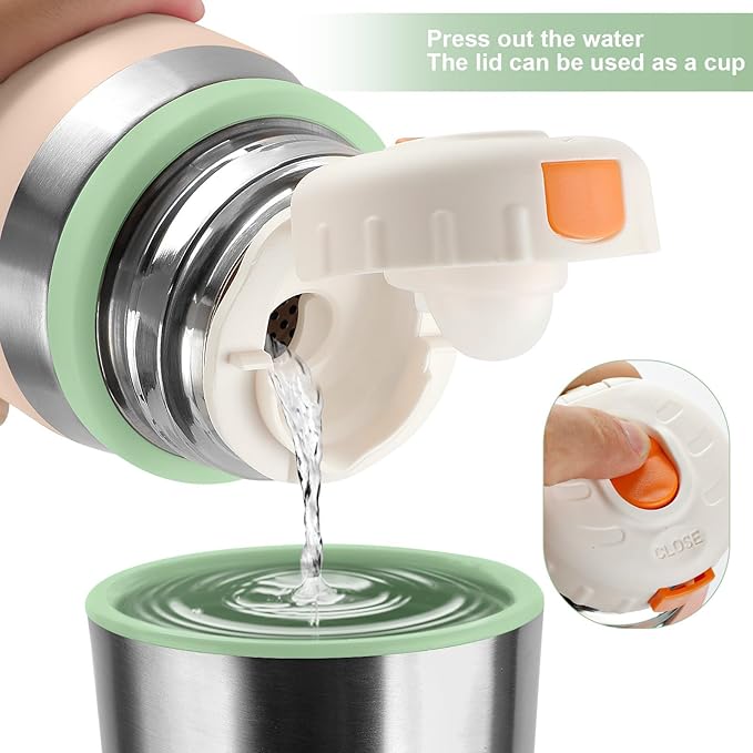 Stainless Steel thermo Bottles with cup 700ml/23.7oz Vacuum Insulated Bottle for hot and cold coffee drink water thermo flask with cup.(Gradient Green,700ml)