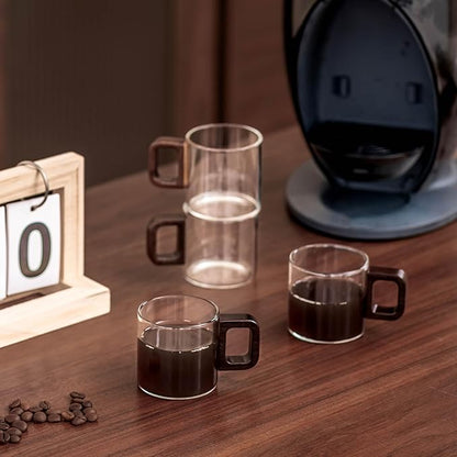 Espresso Cups Set of 4, 4 oz Espresso Cups, Espresso Shot Glasses with Handle for Coffee or Tea (Clear)