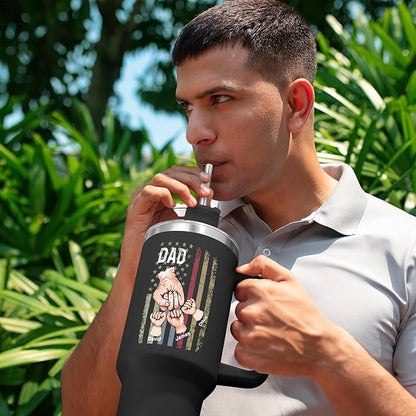 Custom Dad Tumbler with Kids Names, Personalized 40 Oz Tumbler with Handle and Straw, Personalized Birthday Gifts for Dad Husband
