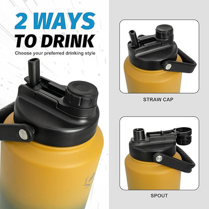 NATURE PIONEOR One Gallon Water Bottle Insulated - Large Double Vacuum Stainless Steel 128 oz Water Bottle with Holder/Carrier, 1 Gallon Water Jug,128oz, Wide Mouth