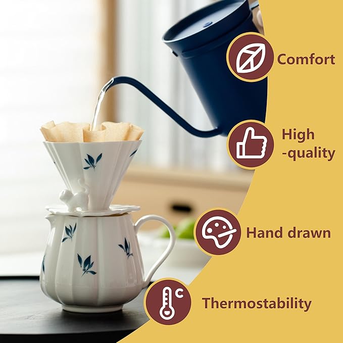 Pour Over Coffee Maker Set 60° Angled V-Shaped Pour Over Coffee Dripper and 100pcs Coffee Filter