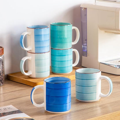 vancasso BONITA Set of 6 Stoneware Tea Coffee Cups 480 ml, Cold Colour Mug Set
