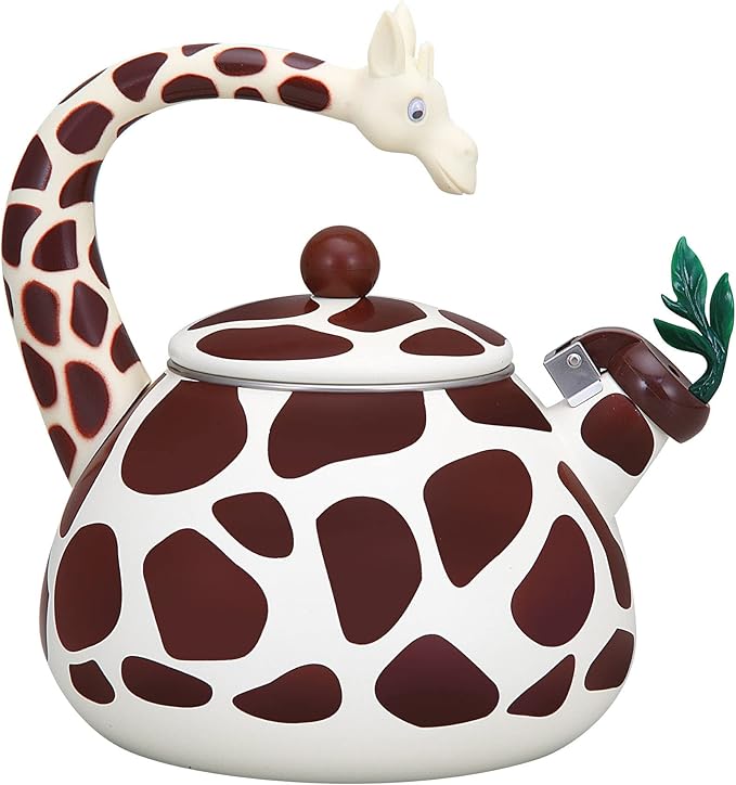 UPware Giraffe Enamel on Steel Whistling Tea Kettle, Cute Animal Teakettle, 2.1 Quart