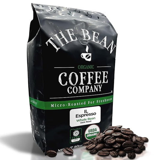 The Bean Organic Coffee Company Il Espresso, Classic Dark Roast, Whole Bean Coffee, 5-Pound Bag