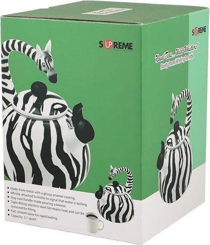 Whistling Tea Kettle for Stove Top Enamel on Steel Teakettle, Supreme Housewares Zebra Design Teapot Water Kettle Cute Kitchen Accessories Teteras (2.1 Quart, Zebra)